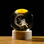 Arikyrist 3D Moon Fairy Crystal Ball with Wooden Light Base, Crystal Moon Fairy Figurines Collection Gifts for Women, Crystal Ball Night Light Home Decor