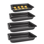 wynott 4PCS Non Stick Oven Baking Trays 34/32/30CM Carbon Steel Roasting Tins Dishwasher Safe Oven Tray Set Deep Roasting Pan Tray Sheet Pans for Baking Baking Tin for Cake, Desserts, Bread, Turkey