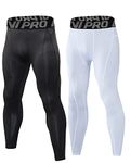 LNJLVI Men's 2 Pack Compression Pants Running Leggings Baselayer Cool Dry Sports Tights(Black-White,L)