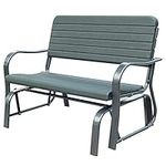 Outsunny IE Located Garden Glider Bench, Outdoor Metal Frame and HDPE Swing Loveseat, Porch Rocking Glider for 2 Person with High Back and Armrest, Dark Green