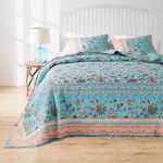 Greenland Home Barefoot Bungalow Audrey Reversible Bedspread sized Quilt Set, 3-Piece Jumbo King, Turquoise