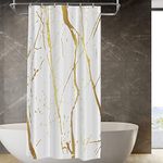 BaoNews Delicate White Marble Decor Shower Curtain,Marble with White Golden Texture Polyester Shower Curtain for Shower Stall Bathroom Waterproof with 6 Hooks 36x72 Inch