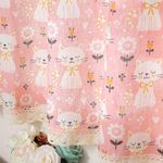 Moslovstar Linen Tier Curtain Double Lace Hem Half Curtain Semi Sheer Privacy Kitchen Bathroom Curtain, Cute Cat Pink, 1 Panel 56" W x 36" L