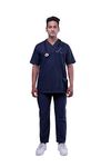 Being Cared Scrubs for Doctors Male| Men's Classic V Neck Scrub Suit in Basic Fabric, Professional Half Sleeves Uniform for Hospital Staff, 4 Pockets Scrub, Navy Blue, Size: Large