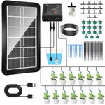 QUUREN Drip Irrigation Kit Solar Automatic Plant Self Watering Devices Solar Powered Auto DIY Watering System with 15Pots and 12Timing Modes for Garden Beds Patio Lawn Plants Greenhouse Flower