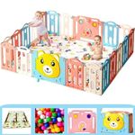Hukimoyo 14 Panel Playpen for Babies Kids Play Yard with Balls and Mat Gate Baby Playard for Baby Play Area Toddlers Indoor Setup,Kid Toddlers baby Playard Playpen Baby Fence Upto 4 Yrs kids playard children play area (5 * 5 FT=25 SQFT)