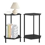 Bamboo End Table Set of 2 Side Table Hexagonal Bedside Table for Small Spaces Telephone Table with Storage Shelf 2-Tier Space Saving Nightstand for Living Room, Bedroom and Office Black