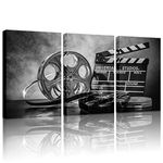 3 Piece Black and White Canvas Wall Painting Movie Clapper Board Poster Print Filmmaking Pictures Vintage Home Movie Theater Media Room Bar Pub House Decoration Easy to Hang 16"x 24"x3 PCS