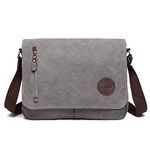 Kono Canvas Messenger Shoulder Bags for Men 13.5 inch Unisex Casual Cross Body Bag Travel Bag for School Travel Work Hiking (Grey)