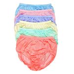 Littledream Lot of 6 Vintage Size L Sheer Transparent Silk Nylon Panties Men Womens Full Cut Briefs Knicker Underwear Hips 36"-44" High Waist Granny Brief Mushroom Gusset, Pastel Color, L