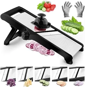 VEKAYA Mandoline Slicer for Kitchen, [4.5mm/9mm Julienne & 0-9mm Slice] Adjustable Mandolin Slicer for Onion Potato Carrot Vegetable Food Fruit with Bonus Cut Resistant Gloves, Food Safety Holder