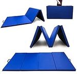 Angel Canada 4 Panel PU Leather Folding Gymnastics Gym Fitness Exercise Aerobics Mat with Handle, Tumbling Mats for Stretching Yoga Cheerleading Martial Arts (Blue)