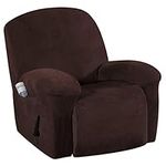 Recliner Chair Cover Velvet Plush 1-Piece Recliner Covers for Large Recliner, Soft Thick Luxury Velvet Furniture Protector with Elastic Bottom, Anti-Slip Foams Attached (Recliner, Brown)