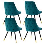 Wahson Velvet Dining Chairs Set of 4 Kitchen Leisure Chairs with Sturdy Metal Legs, Side Chairs with Button-tufted for Dining Room/Living Room, Teal