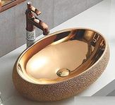 ﻿LACTOSE European Style Oval Ceramic Countertop Wash Basin, 24x16x6 IN, Luxurious Rose Gold Tabletop Vessel Sink for Bathroom & Living Room, Elegant Over-the-Counter Design | Outdoor & Indoor