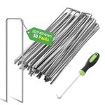 Graxury 50Packs 8 Inch 8 Gauge (Ø 4mm) Heavy Duty Garden Pins Stakes - Thickened Galvanized Steel Staples Securing Pegs Anchoring Weed Fabric Landscape,Netting and Tubing with 1 Pick Hook