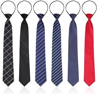 Geyoga 6 Pcs Zipper Ties for Boys Pre Tied Necktie Silky Skinny Ties for Men Long Striped Plaid Tie Novelty Neckties for Business Wedding (Classic Color), Classic Color