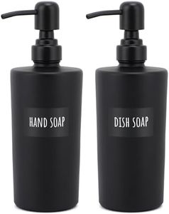 Segbeauty Glass Soap Dispenser with Pump, 2 Pcs 450ml Glass Hand Soap Dispenser, Refillable Shampoo Pump Bottle with Labels, Black Liquid Lotion Bottles, Bathroom Accessories