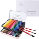 rubens Watercolor Pencils Kit, 48 Soft Core Colored Pencils with 3 Pcs Watercolor Paint Brushes and 20 Sheets of 140lb/300gsm White Watercolor Paper 7.67”x10.63” Hot Pressed