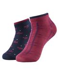 Jockey Women's Compact Cotton Stretch Low Show Printed Socks with Stay Fresh Technology_Pack of 2_Style_7480_Navy & Beet Red_FREE SIZE