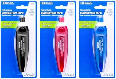 BAZIC Products Retractable Correction Tape 5 mm x 196", Easy-to-Use Roller Applicator, White Correction Tape for Instant Mistake Fixing in Office, School & Home, 24-Pack