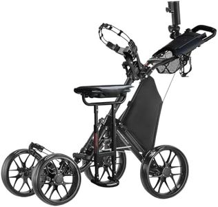 CaddyTek CaddyCruiser ONE Pro One-Click Folding 4-Wheel Golf Push Cart + Removable Seat - 1 Year Australian Warranty (Black)