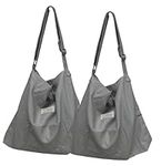 Retro Large Size Canvas Shoulder Bag Hobo Crossbody Handbag Casual Tote - Dark Grey, 2 Pack