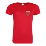 Womens Football Team Portugal T Shirt Jersey 2022, Retro National Flag Badge Rhinestone Tee Ladies Soccer Top Olympics World Cup Euros Sports (Large) Red