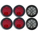 4" Inch 12 LED Round Stop/Backup/Reverse Truck Trailer Tail Light Kit w. Grommet & Pigtail - 4 Red + 2 White …