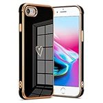 ZTOFERA Silicone Case for iPhone SE 3 (2022) 5G iPhone 7 iPhone 8 iPhone SE 2020, Girls Women Cute Heart Case Golden Edging Shockproof Bumper Flexible Slim Cover for iPhone SE 2022, Black