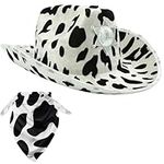 Cow Print Cowboy Hat with Bandana - Cowgirl Hat for Women & Men Adult Size - Western Hat, Cowboy Costume Accessories