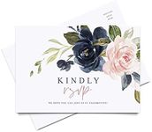 Bliss Collections RSVP Postcards, Navy Floral, Card Stock for Weddings, Receptions, Showers, Birthday Parties, Celebrations and Special Events, 4"x6" (Pack of 50)