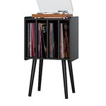 oiiokuku Record Player Stand - Record Player Table with Vinyl Storage, Black Vinyl Record Table Stand with Cabinets Hold 100 Albums, Turntable Stand with Wooden Legs for Living Room, Bedroom, Office