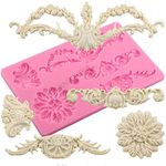 UG LAND INDIA DIY European Frame Cake Border Silicone Mold, Baroque Scroll Relief Flower Wedding Cake Decorating Tools, Lace Mould Mat,Chocolate Gumpaste Fondant