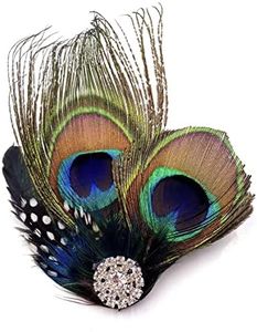 Aliotech Beautiful Butterfly Peacock Feather Hair Clip Pins with Rhinestones,Feather Hair Clip Pin Bridal Wedding Dance Party Hair Accessory