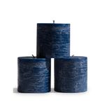 CANDWAX 7.6x7.6 cm Pillar Candles Set of 3 - Decorative Rustic Candles Unscented and Dinner Candles - Ideal as Wedding Candles or Large Candles for Home Interior - Dark Blue Candles