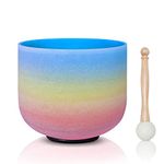 CVNC 8 Inch Rainbow Colored G Note Throat Frosted Quartz Crystal Singing Bowl Free mallet & O-ring