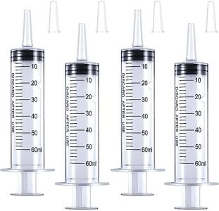 4 Pack 60mL Large Syringe for Liquid with Tip Cap, Individually Sterile Sealed Plastic Liquid Syringes with Measurement for Scientific Labs, Measuring Liquids, Feed Pets, Medical Student, Oil or Glue