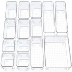 SMAZIUL 14 Pcs Clear Drawer Organiser with 4 sizes Desk Organizer ideal for organizing, cosmetics, makeup, jewelry, office supplies, bathroom accessories & much more