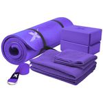 Xn8 Yoga Starter Set - 6-Piece Yoga Mat Set Included NBR Pilates Mat, Stretching Block, Yoga Towels & Yoga Strap - Complete Yoga Starter Kit for Beginners - Purple