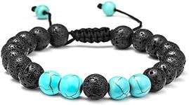 TINGN Lava Stone Men's Bracelet, 8 mm Men's Tiger's Eye Lava Stone Bracelet, Stress Relief, Yoga Beads, Adjustable Bracelet, Anxiety, Adjustable Men's Bracelet, Gifts for Men, 7"+2", Natural black