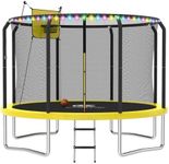 ACWARM HOME 12FT Trampoline for Kids and Adults, Trampoline with Basketball Hoop and LED Lights,Trampoline Outdoor with Net, ASTM Approved, Yellow