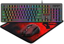 Redragon S107 Gaming Keyboard and Mouse Combo Large Mouse Pad Mechanical Feel RGB Backlit 3200 DPI Mouse for Windows PC (Black-RGB Keyboard, Mouse and Mouse pad)