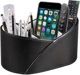 GIFTONVY Office Desk Organizer Leather Desktop Caddy for Bedside Table 3 Compartments Storing Remote and Accessories Nightstand Black