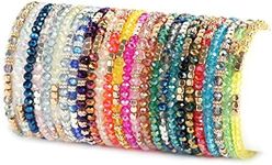 MOZAKA 26Pcs Boho Beaded Bracelets for Women Colorful Stackable Sparkly Crystal Beads Bracelets Multi-Layer Versatile Statement Bracelets Stretch Cuff Jewelry Gifts