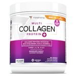 Multi Collagen Peptides Plus Hyaluronic Acid and Vitamin C, Hydrolyzed Collagen Protein, Types I, II, III, V and X Collagen, Unflavored, 60 Serving