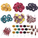 Swpeet 50Pcs Abrasive Sanding Flap Wheel Assortmen Kit, 80 Grit 1/8" Shank Cone Abrasive Flap Sanding Wheel and 1" (25mm) 120 180 320 400 Grits Buffing Polishing Wheel Set with 3 mm Shank