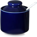 ONTUBE Ceramic Sugar Bowl with Lid and Spoon,Porcelain Seasoning Box Salt Bowl,8oz (Navy)