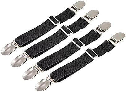 (Straight-4pcs) - 4Pcs Adjustable Bed Sheet Fasteners Suspenders, BetyBedy Elastic Sheet Band Straps Clips, Cover Grippers Suspenders Holder for Mattress Pad Cover, Sofa Cushion (Black)