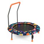 COSTWAY 36 Inch Kids Trampoline, LED Lighting Children Exercise Rebounder with Padded Handrail and Protective Cover, Mini Trampolines for Toddle Boys Girls (Navy)